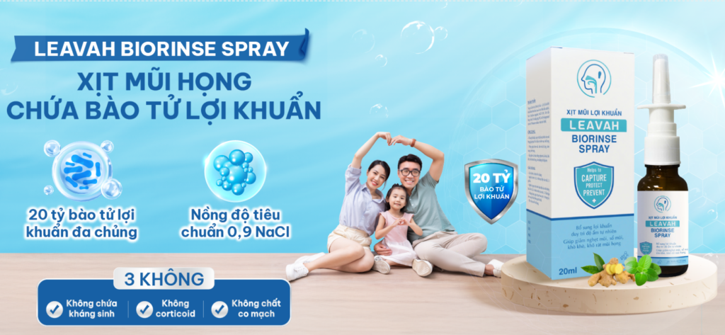 Xịt mũi họng Leavah Biorinse Spray giúp giảm nồng độ virus RSV và phòng ngừa bệnh hô hấp Xịt mũi họng Leavah Biorinse Spray giúp giảm nồng độ virus RSV và phòng ngừa bệnh hô hấp