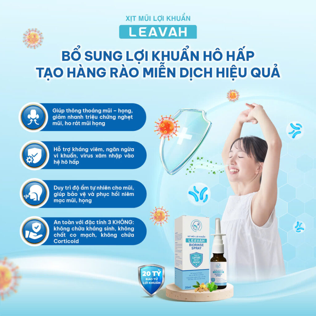 Xịt mũi họng Leavah Biorine Spray giúp cải thiện và phòng ngừa các bệnh đường hô hấp Xịt mũi họng Leavah Biorine Spray giúp cải thiện và phòng ngừa các bệnh đường hô hấp
