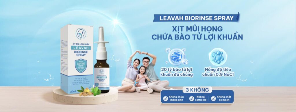 ịt mũi họng Leavah Biorinse Spray chứa 20 tỷ bào tử lợi khuẩn Bacillus ịt mũi họng Leavah Biorinse Spray chứa 20 tỷ bào tử lợi khuẩn Bacillus